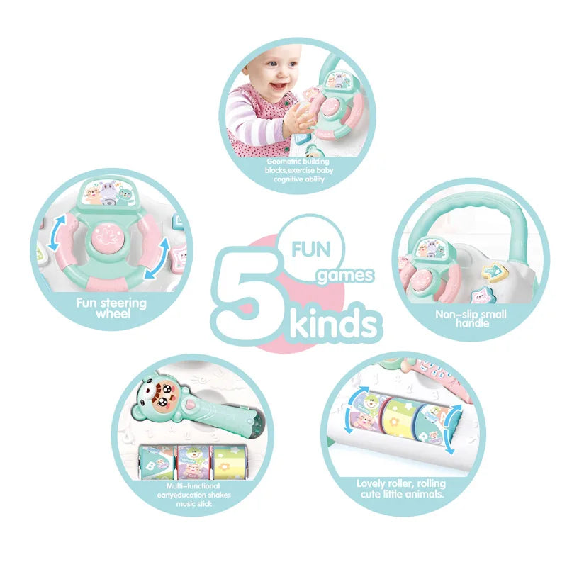 Multifunctional 4-in-1 Baby Walker with Music and Sit-to-Stand Features for Early Learning