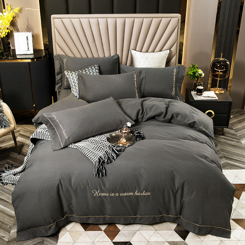 HKM-706963 Pure Cotton Embroidered Brushed Bedding Set - 4 Pieces, European-American Style, 1.5m & 1.8m Bed Sizes