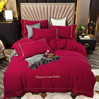HKM-706963 Pure Cotton Embroidered Brushed Bedding Set - 4 Pieces, European-American Style, 1.5m & 1.8m Bed Sizes