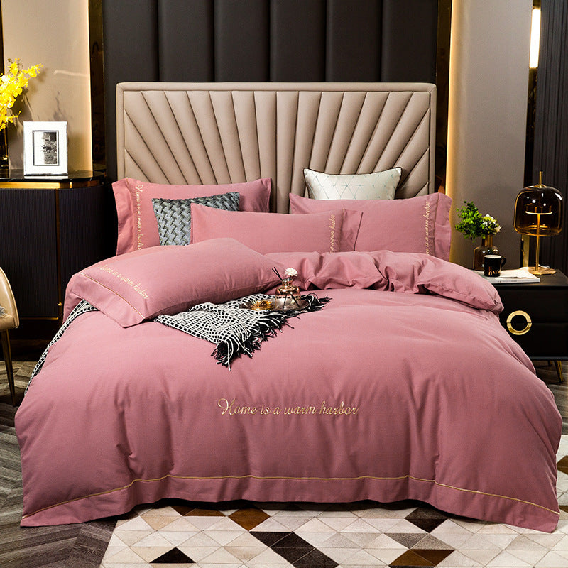 HKM-706963 Pure Cotton Embroidered Brushed Bedding Set - 4 Pieces, European-American Style, 1.5m & 1.8m Bed Sizes
