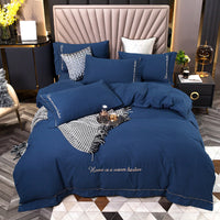 HKM-706963 Pure Cotton Embroidered Brushed Bedding Set - 4 Pieces, European-American Style, 1.5m & 1.8m Bed Sizes