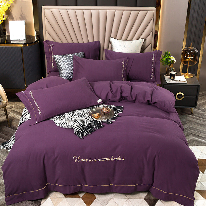 HKM-706963 Pure Cotton Embroidered Brushed Bedding Set - 4 Pieces, European-American Style, 1.5m & 1.8m Bed Sizes