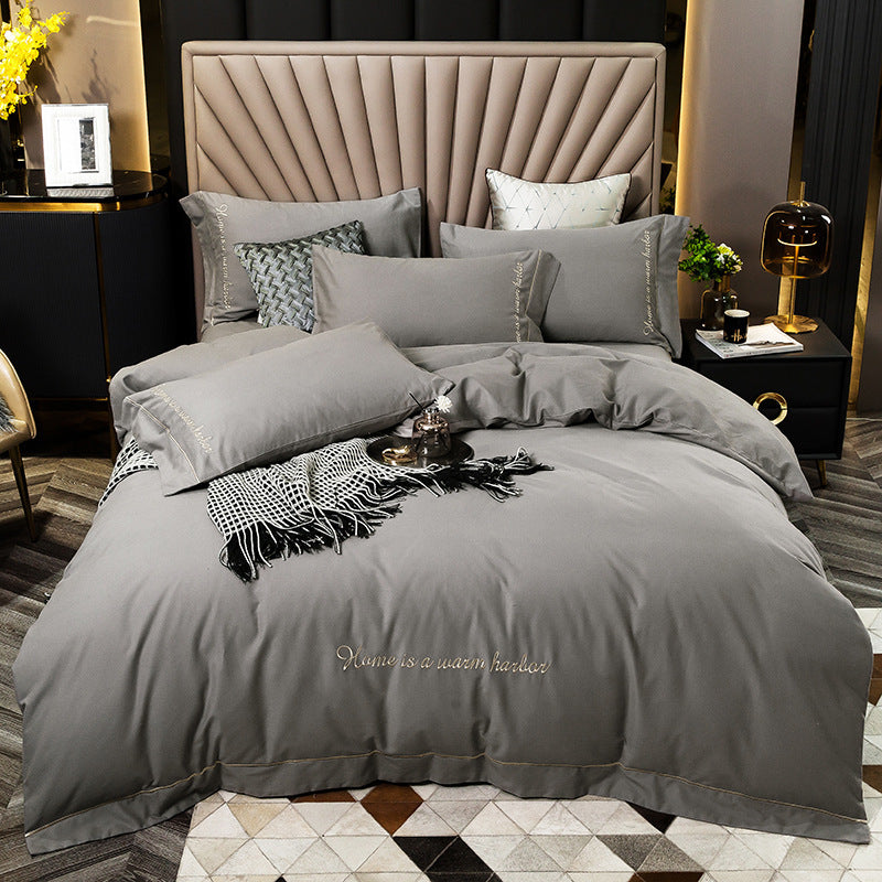 HKM-706963 Pure Cotton Embroidered Brushed Bedding Set - 4 Pieces, European-American Style, 1.5m & 1.8m Bed Sizes