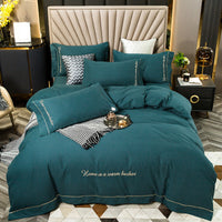 HKM-706963 Pure Cotton Embroidered Brushed Bedding Set - 4 Pieces, European-American Style, 1.5m & 1.8m Bed Sizes