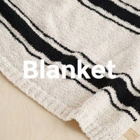 HKM-707027 Reversible Black and Beige Stripe Velvet Blanket 120 x 170 cm