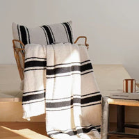 HKM-707027 Reversible Black and Beige Stripe Velvet Blanket 120 x 170 cm