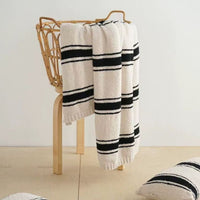 HKM-707027 Reversible Black and Beige Stripe Velvet Blanket 120 x 170 cm