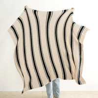HKM-707027 Reversible Black and Beige Stripe Velvet Blanket 120 x 170 cm