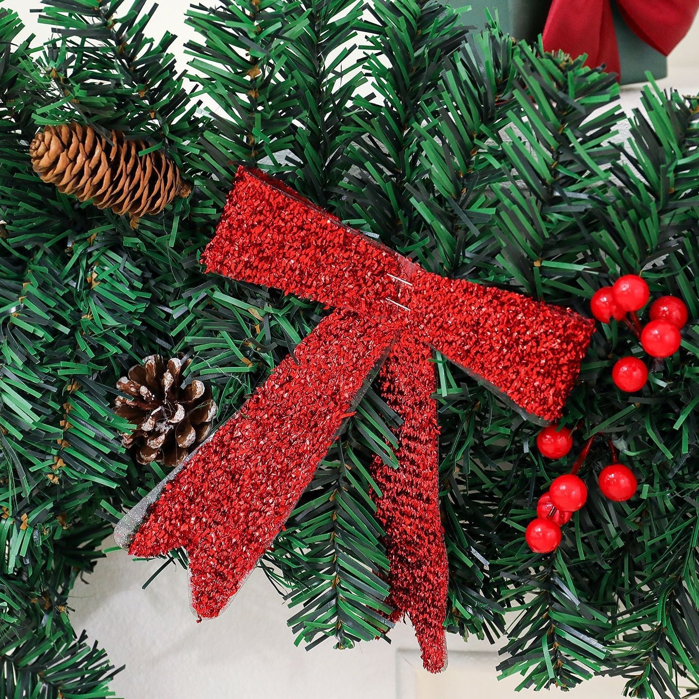 HKM-707155 Rattan Pine Cone Bow Christmas Decoration for Holiday Atmosphere Setup