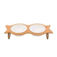 HKM-707219 Bamboo Cat Bowl with Porcelain Insert and Stainless Steel Base - Eco-Friendly and Durable