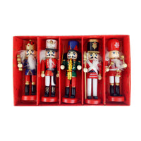 HKM-707475 Hand-painted Wooden Nutcracker Christmas Tree Pendant - Set of 5