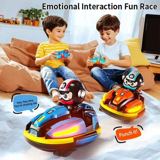 HKM-707603 Remote Control Dual Bumper Car with LED Lights and Spray Doll for Interactive Fun