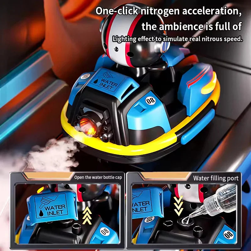 HKM-707603 Remote Control Dual Bumper Car with LED Lights and Spray Doll for Interactive Fun
