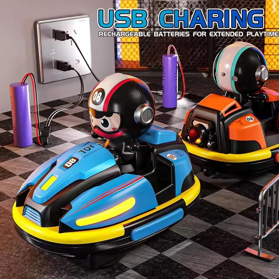 HKM-707603 Remote Control Dual Bumper Car with LED Lights and Spray Doll for Interactive Fun