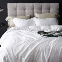 HKM-707667 White Cotton Bed Sheet Set - Four-Piece, Simple Design for Double Bed (220x240 cm, 200x230 cm, 150x200 cm)