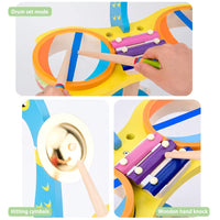 HKM-707923 Wooden Animal Shape Drum Kit Toy - 3-in-1 Musical Instrument Set for Kids Ages 2-4