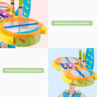 HKM-707923 Wooden Animal Shape Drum Kit Toy - 3-in-1 Musical Instrument Set for Kids Ages 2-4