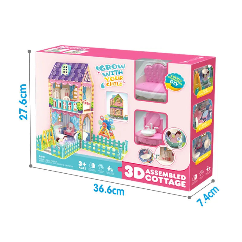 HKM-707987 DIY Assemble Cottage 3D Puzzle Doll House with Furniture for All Ages