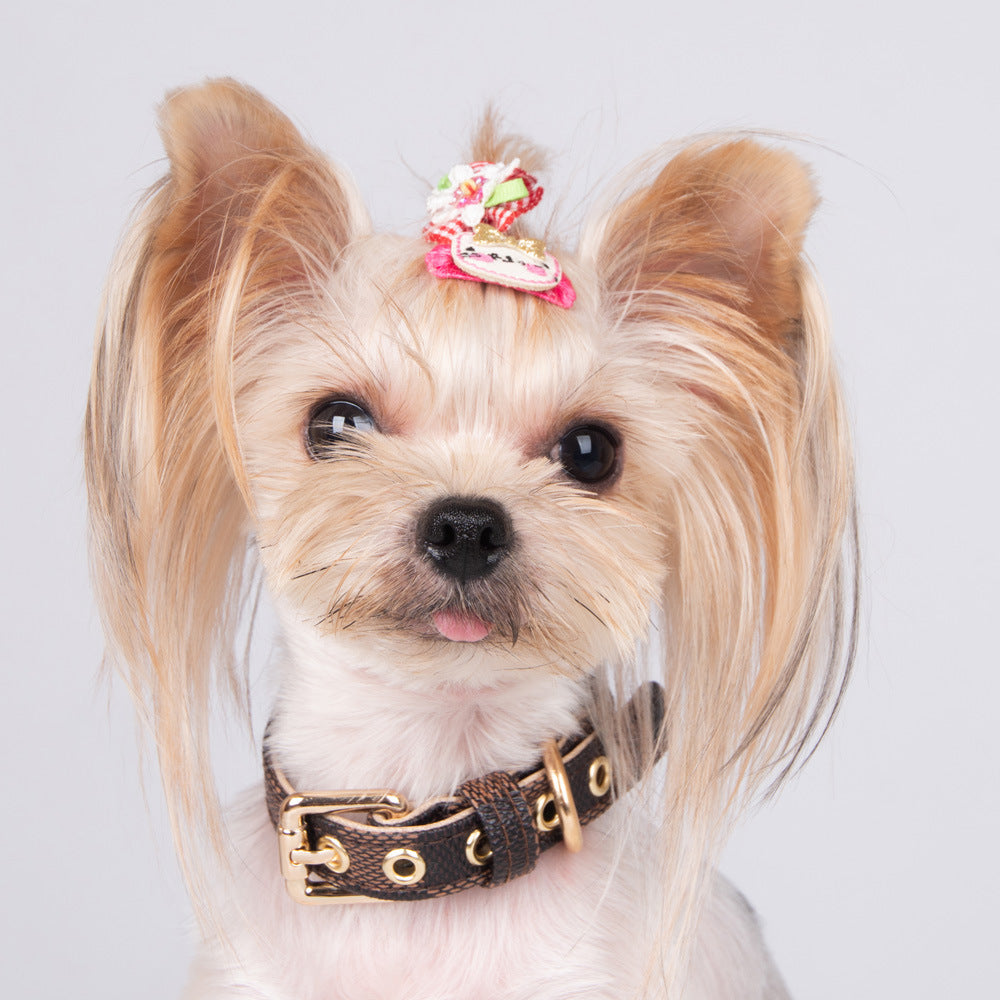 HKM-708179 Stylish Geometry Pattern PU Leather Dog Collar and Leash Set for All Seasons
