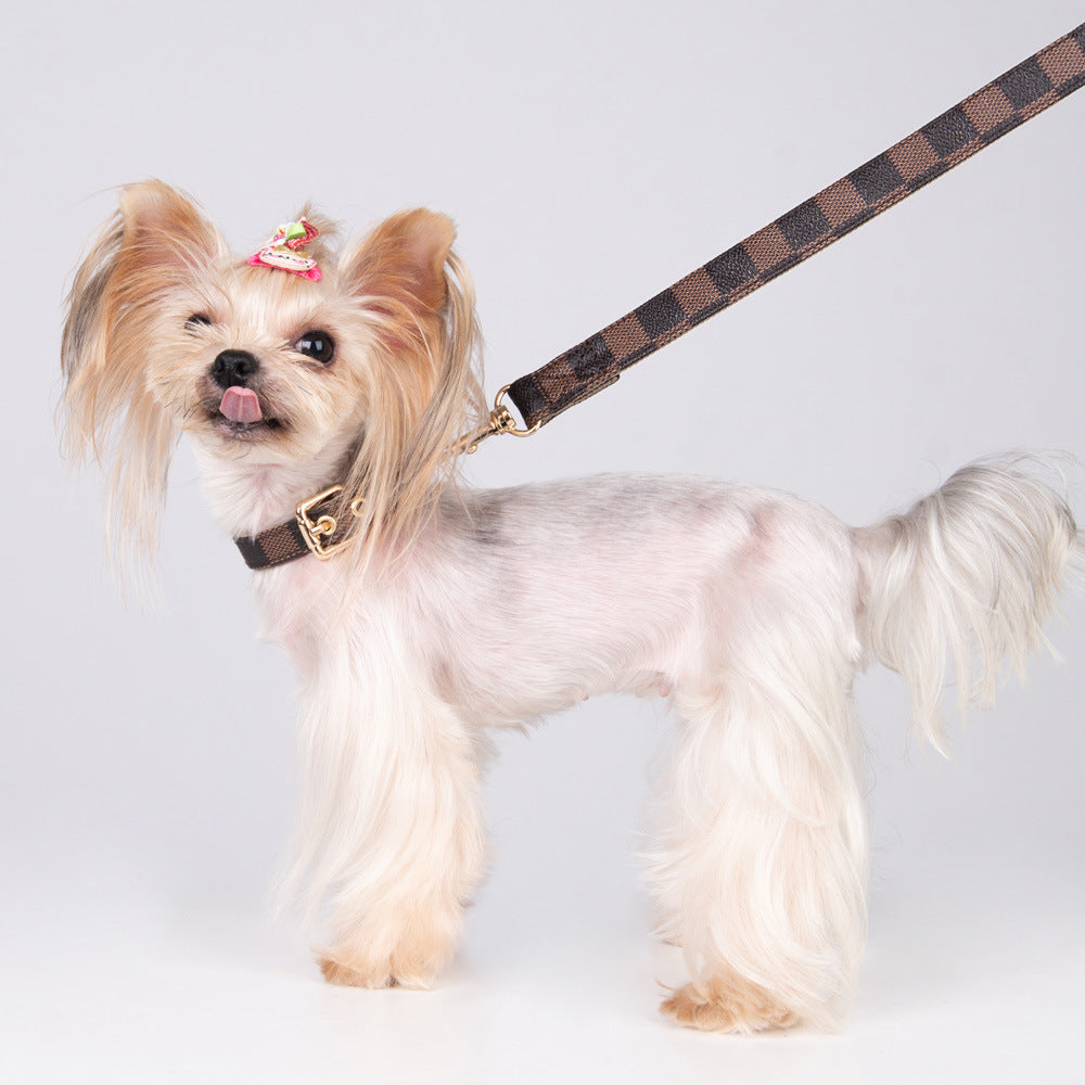 HKM-708179 Stylish Geometry Pattern PU Leather Dog Collar and Leash Set for All Seasons
