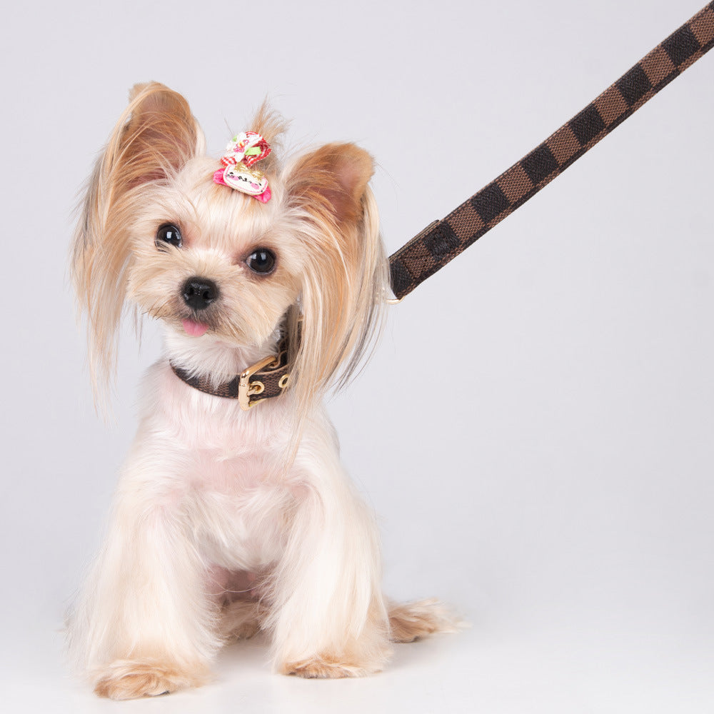 HKM-708179 Stylish Geometry Pattern PU Leather Dog Collar and Leash Set for All Seasons