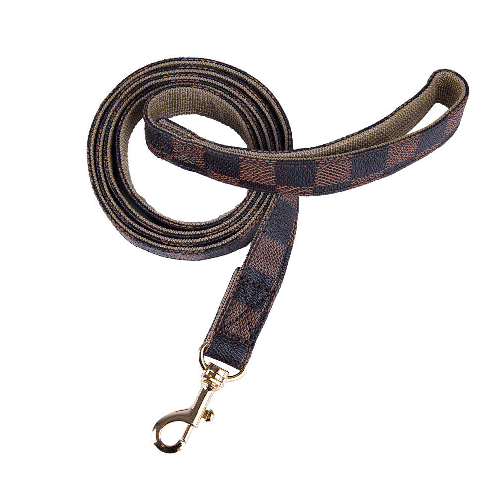 HKM-708179 Stylish Geometry Pattern PU Leather Dog Collar and Leash Set for All Seasons