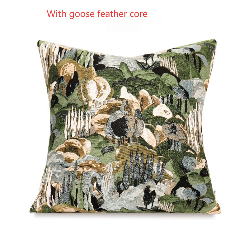 HKM-708307 Monet Forest Green Decorative Pillow with Feather Velvet Filling, 48x48cm