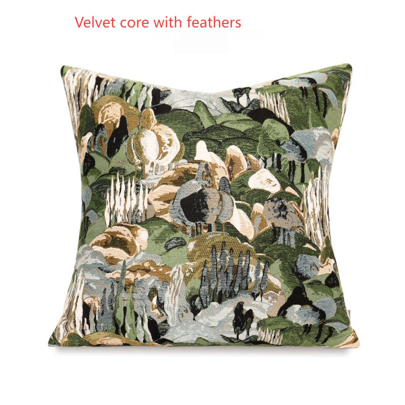 HKM-708307 Monet Forest Green Decorative Pillow with Feather Velvet Filling, 48x48cm