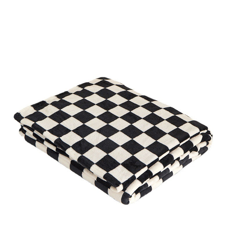 HKM-708499 Checkered Flannel Blanket - Thick Polyester Fiber for All Seasons (100x150cm)