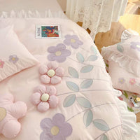 HKM-708499 Floral Three-Dimensional Embroidery Cotton Quilt Cover Set - 4 Piece Bed Sheet for 1.5m and 1.8m Beds