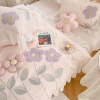 HKM-708499 Floral Three-Dimensional Embroidery Cotton Quilt Cover Set - 4 Piece Bed Sheet for 1.5m and 1.8m Beds