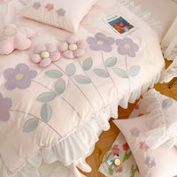 HKM-708499 Floral Three-Dimensional Embroidery Cotton Quilt Cover Set - 4 Piece Bed Sheet for 1.5m and 1.8m Beds
