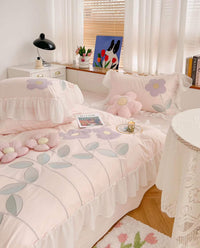 HKM-708499 Floral Three-Dimensional Embroidery Cotton Quilt Cover Set - 4 Piece Bed Sheet for 1.5m and 1.8m Beds