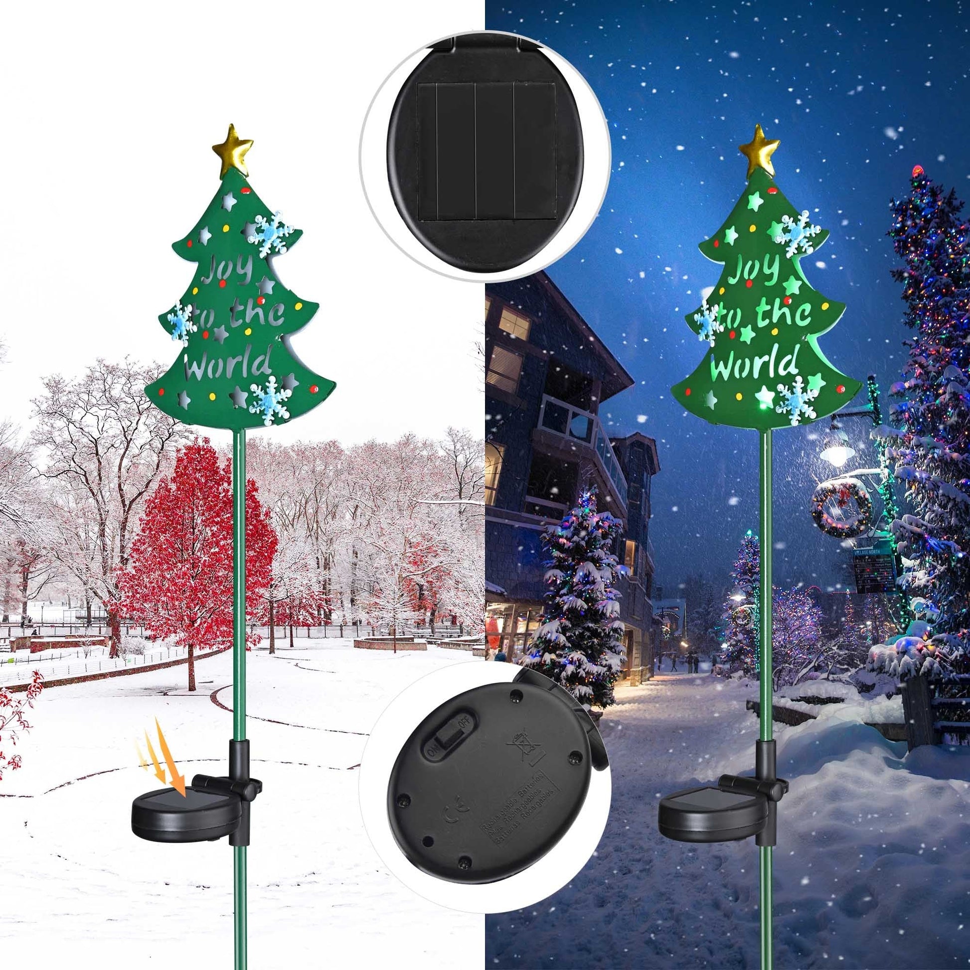 HKM-708627 Solar Christmas Tree Stake Lights with Snowflake Design - Decorative Garden Lighting for Holiday Celebrations