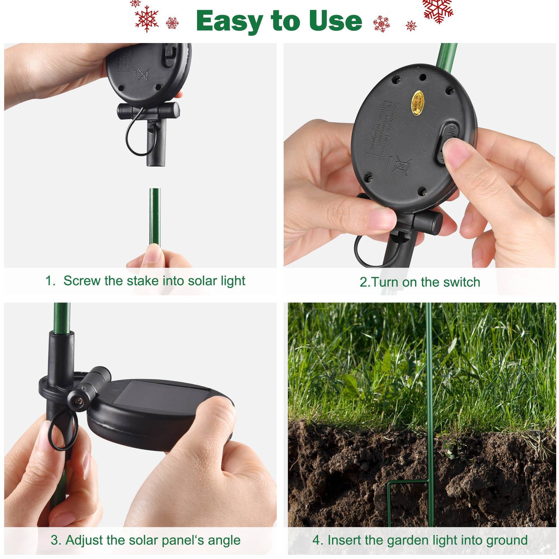HKM-708627 Solar Christmas Tree Stake Lights with Snowflake Design - Decorative Garden Lighting for Holiday Celebrations