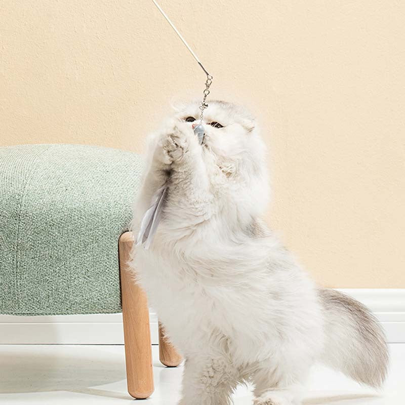 HKM-708819 Telescopic Cat Toy with Feather Attachment in Elegant Grey, Cherry Blossom, Mint, and Multi-functional Designs
