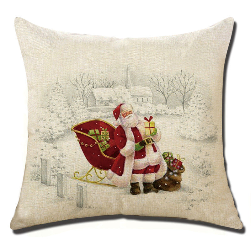 HKM-708883 Christmas Cushion Cover - Cotton and Linen Holiday Pillowcase, 45x45cm, 3D PP Cotton Filling