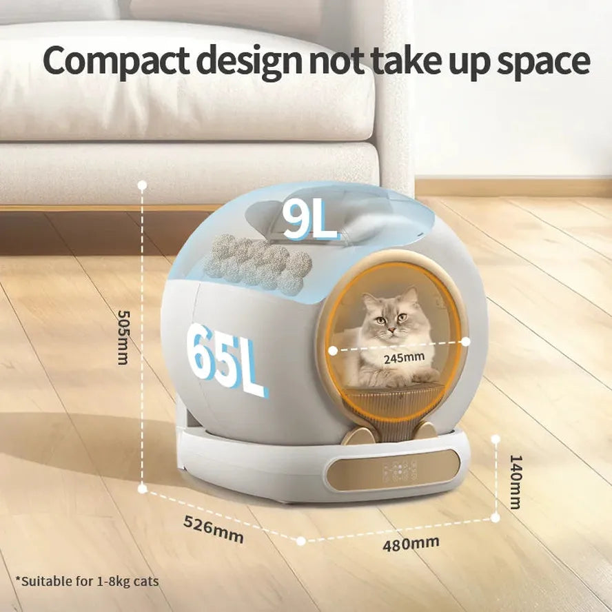 KTX-708947 Automatic Self-Cleaning Cat Litter Box with 65L Capacity and Smart WiFi Features for Multiple Cats