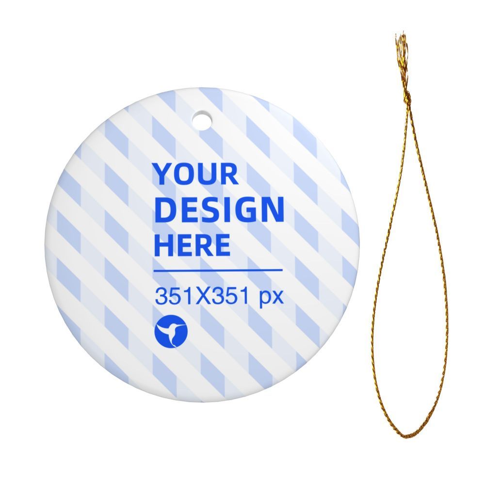 HKM-708947 Ceramic Round Pendant for Christmas Decor with Gold Wire Lanyard