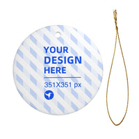 HKM-708947 Ceramic Round Pendant for Christmas Decor with Gold Wire Lanyard