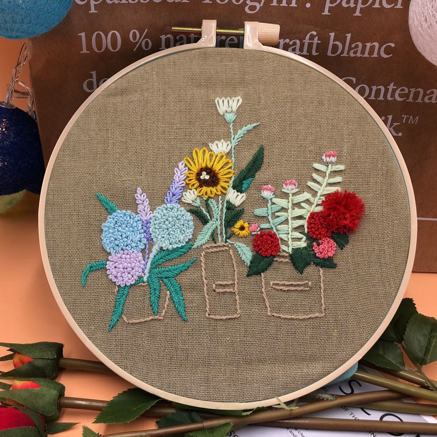 KTX-709331 Handmade Embroidery Kit with 15cm Frame - Moon Goddess, Cute Princess, Flower Fairy, Forest Princess, Earth Girl, Pure Rose, Miles Peach Blossom, Flower Cluster Designs