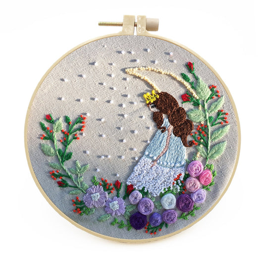 KTX-709331 Handmade Embroidery Kit with 15cm Frame - Moon Goddess, Cute Princess, Flower Fairy, Forest Princess, Earth Girl, Pure Rose, Miles Peach Blossom, Flower Cluster Designs