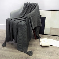 HKM-709331 Nordic Style Solid Color Tassel Blanket in Imitation Cashmere, White, Available in Various Sizes