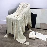 HKM-709331 Nordic Style Solid Color Tassel Blanket in Imitation Cashmere, White, Available in Various Sizes