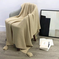 HKM-709331 Nordic Style Solid Color Tassel Blanket in Imitation Cashmere, White, Available in Various Sizes
