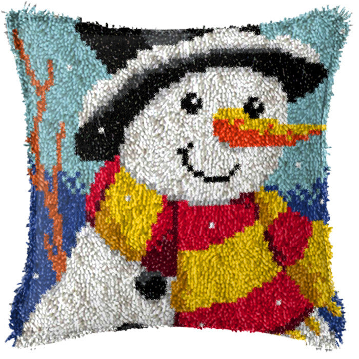 HKM-709395 DIY Handmade Christmas Cushion Wool Embroidered Pillow Craft Kit with Printed Pattern and Accessories