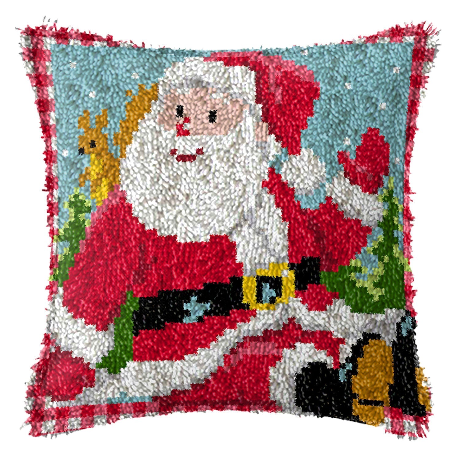 HKM-709395 DIY Handmade Christmas Cushion Wool Embroidered Pillow Craft Kit with Printed Pattern and Accessories