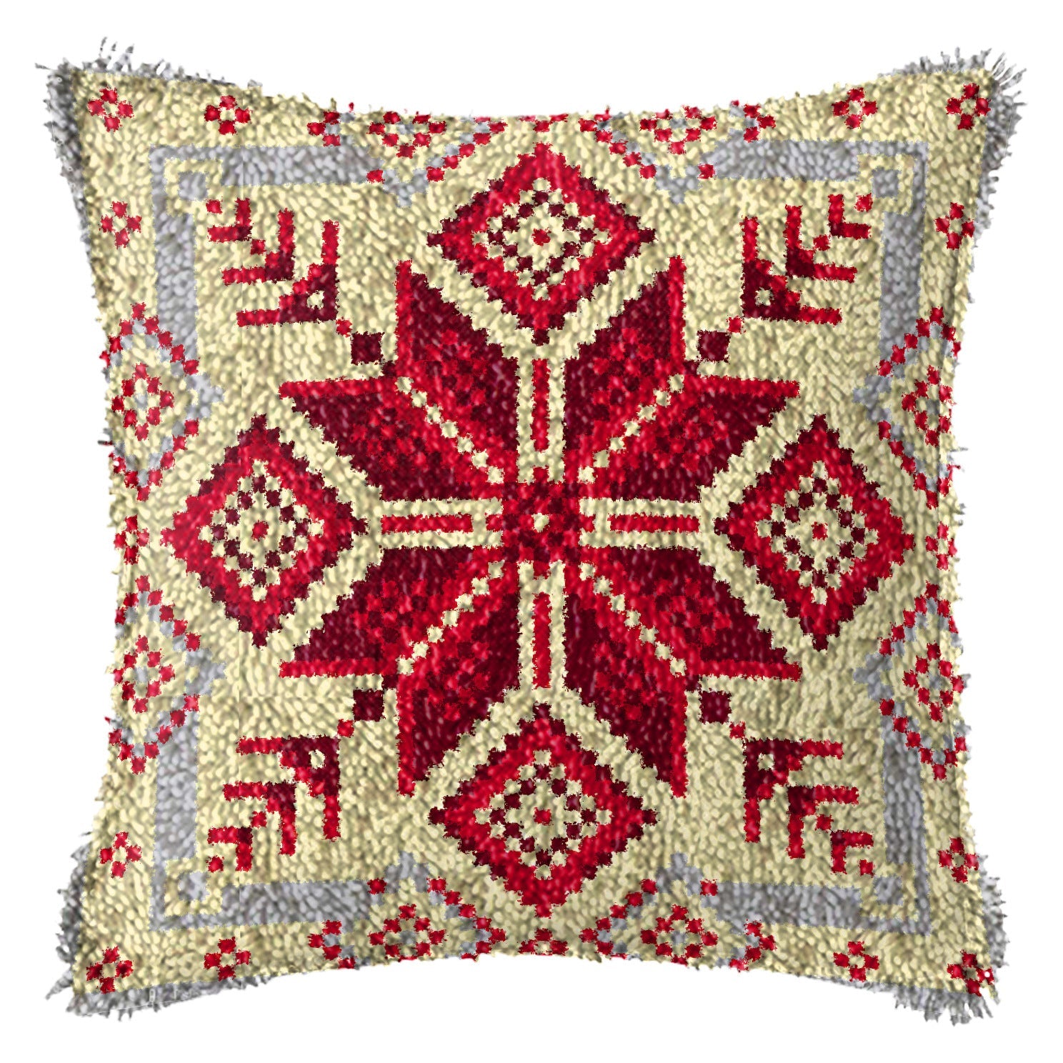 HKM-709395 DIY Handmade Christmas Cushion Wool Embroidered Pillow Craft Kit with Printed Pattern and Accessories