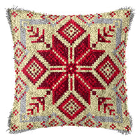 HKM-709395 DIY Handmade Christmas Cushion Wool Embroidered Pillow Craft Kit with Printed Pattern and Accessories