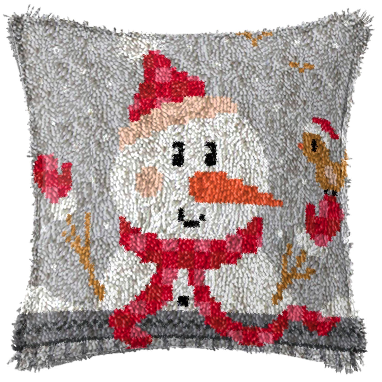HKM-709395 DIY Handmade Christmas Cushion Wool Embroidered Pillow Craft Kit with Printed Pattern and Accessories